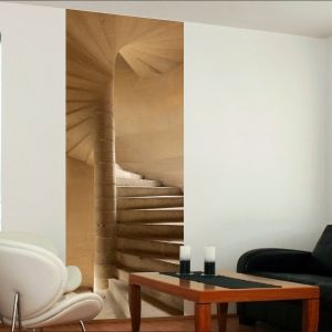 Image de Plage Lé décoratif unique en papier peint intissé, photo d'un escalier de pierre ancien, 96 cm x 250 cm - Beige