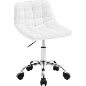 Chaise Bureau Woltu Tabouret Coiffeuse en Chenille, Tabouret avec Dossier, Réglable en Hauteur, Blanc