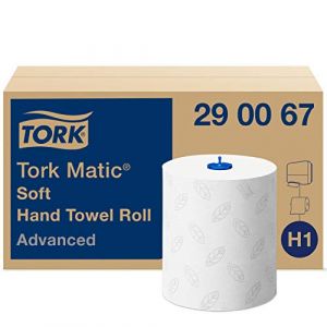 Tork Matic Essuie-mains doux blancs à feuilles grises H1, qualité Advanced, absorbants, 6 rouleaux x 150 m, 290067