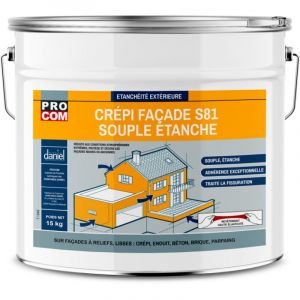 Cr&eacute;pi mur ext&eacute;rieur, souple, &eacute;tanche, anti-fissure, enduit fa&ccedil;ade imperm&eacute;able haut de gamme s81 PROCOM 15 Kg