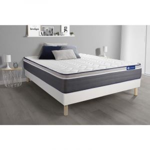 Image de Ensemble sommier matelas 140x200 Actimemo plus M&eacute;moire de forme 26 cm Tr&egrave;s ferme sommier kit Blanc