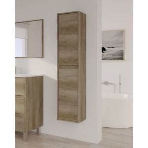 Alter Colonne de salle de bain suspendue à deux portes, coloris bois effet nature, 30 x 140 x 25,5 cm.
