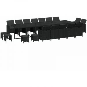 VidaXL Ensemble &agrave; d&icirc;ner de jardin coussins 19 pcs R&eacute;sine tress&eacute;e Noir - Noir