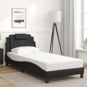 VidaXL Cadre de Lit avecTête de Lit, Lit Rembourré avec Coussin, Lit Simple, Lit Adulte Chambre, Moderne, Noir 90x200 cm 3208068