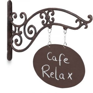 Relaxdays Ladenschild, Antik-Design, zum Beschriften, Schild mit Ausleger, Gusseisen, Bar, Gesch&auml;ft, Eingang, braun
