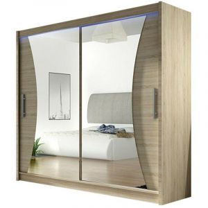 Armoire Atlanta 124, Sonoma chêne, 215x180x57cm, Portes d'armoire: Glissement, Nombre d'étagères: 0, led