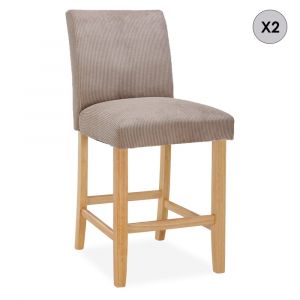Lot de 2 chaises de bar en bois Rosie velours côtelé Taupe - H65cm
