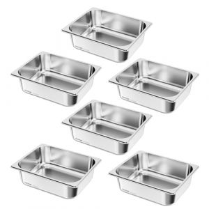 VEVOR Bac Gastronorme GN 1/2, Récipient de Restauration en Acier Inoxydable 6PCs 6 L, Bac Inox Alimentaire Profondeur 9,9 cm, Anti-adhérent et Antirouille, pour Bain-marie Buffet Chauffe-plats Hôtel