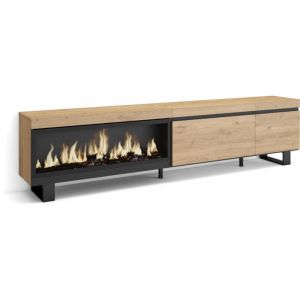 Meuble TV, Banc Télé, 237x35x57 cm, TV grand format, Cheminée électrique XXL, Design industriel, Chêne, RF3592