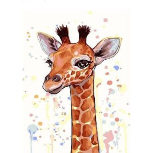 Peinture au num&eacute;ro : Girafe souriante - sans ch&acirc;ssis en bois