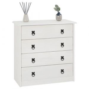 Idimex Commode en pin RESIDENCIA 4 grands tiroirs buffet bahut vaisselier en bois style mexicain, lasuré blanc
