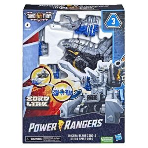 Hasbro POWER RANGERS - Dino Fury - Tricera Blade Zord et Stego Spike Zord - Jouets avec système d'assemblage Zord Link - dès 4 ans