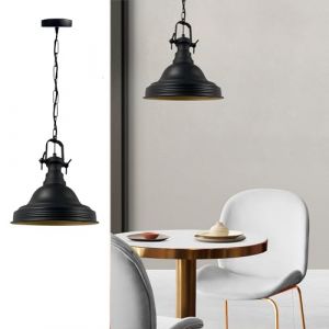 Bamyum - Suspension Industrielle Noire en Métal Peint à la Main – Luminaire Vintage E27 Ø30 cm pour Salon, Chambre ou Salle à Manger