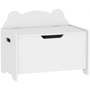 AIYAPLAY Coffre &agrave; jouet enfant avec couvercle rabattable, coffre de rangement enfant, forme d'ours, charni&egrave;re de s&eacute;curit&eacute;, rangement jouet pour filles gar&ccedil;ons de 3 &agrave; 8 ans, 60 x 38 x 48 cm, blanc