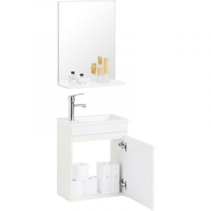 Sobuy BZR170-SETMeuble Suspendu pour Lavabo avec miroir Meuble sous vasque avec miroir Ensemble de Lavabo en céramique avec miroir Meuble