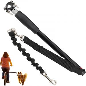 Relaxdays Laisse de vélo pour Chien, Barre pour vélo, avec écartement, Laisse Flexible, Mains Libres, Noir