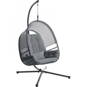 Beliani Fauteuil Balancoire Suspendu Moderne Boho avec Support Chaîne en Métal et Coussin d'Assise Tissu Maillé Gris Foncé Alviano