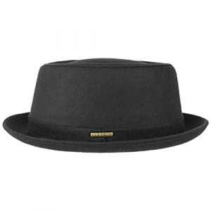 Stetson Chapeau Wool Pork Pie Femme/Homme - Made in Italy en Laine de Feutre Porkpie avec Doublure, Doublure Automne-Hiver - 58 cm Noir