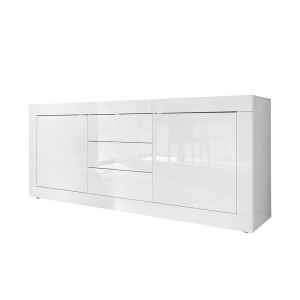 Buffet 2 portes 3 tiroirs, collection CISA, coloris blanc laqué brillant