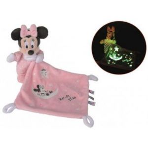 Image de Nicotoy Peluche Minnie avec Mouchoir Phosphorescente Rose 17 Cm - Disney - Doudou Brille Dans La Nuit Blanc et Rose - Enfant - Cadeau Nais