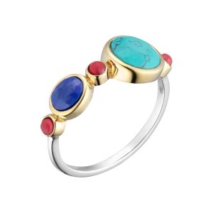 Image de Canyon Bijoux Bague duo en argent 925, dorure en or, Turquoise, Calcédoine, 1.9g, T54