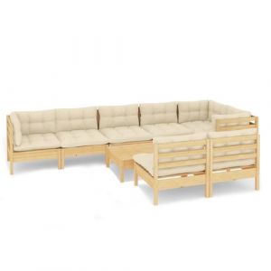 VidaXL Salon de jardin 9 pcs avec coussins crème Bois de pin m if