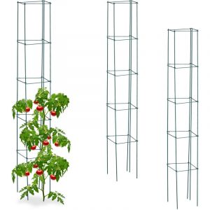 Relaxdays Tuteur à tomates, Lot de 3, Fleurs, Plantes utiles, Pliable, en métal, H x L x P : 150 x 20 x 20 cm, Vert