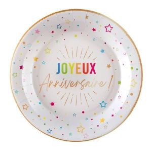 Ruedelafete Paquet de 6 Petites Assiettes Anniversaire Festicolor, multi/BLANC 17,,5cm
