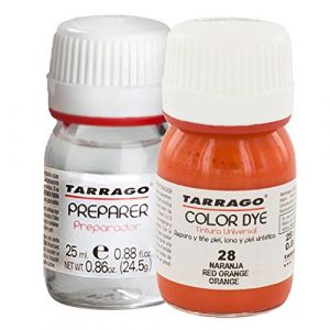 Tarrago Color Dye Double Teinture Colorante Cuir, Cuir Synth&eacute;tique Et Textil Bouteille + Pr&eacute;parateur 25 millilitres Couleur Orange-28