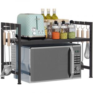 Todeco Support de Four à Micro-Ondes Extensible, Etagere Rangement Cuisine Four à Micro Ondes, Multifonction Meuble de Rangement en Métal, avec 6