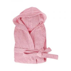 Emmevi Mv S.p.a. - Peignoir Eponge 100% Coton Couleur Unie Doux Homme Femme Ceinture Poches Capuche Rose - s