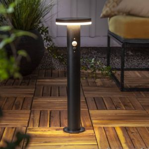 Image de Borne d'éclairage solaire Valletta, lampe de chemin, noir, led, capteur crépusculaire, blanc chaud, extérieur, 50 cm - Star Trading