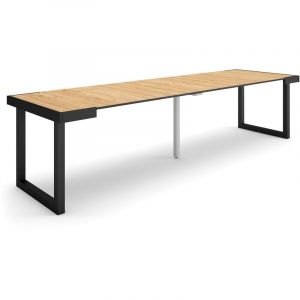 Table console extensible, Console meuble, 300, Pour 14 personnes, Pieds bois massif, Style moderne, Chêne - Skraut Home