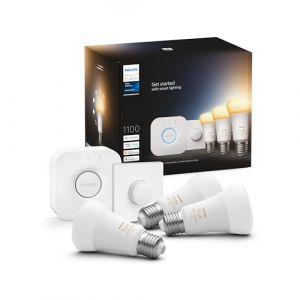 Philips Hue White Ambiance Kit de démarrage, lot de 3 avec pont et Smart Button, LED E27, 11 watts, 8719514291270,