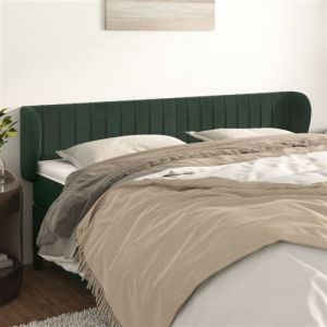 VidaXL Tête de Lit avec Oreilles Meuble de Chambre à Coucher Accessoire de Lit Double Tête de Cadre de Lit Vert Foncé 163x23x78/88 cm Velours