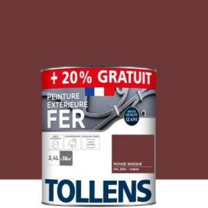 Tollens Peinture ext&eacute;rieure fer 2 en 1 - Ultra R&eacute;sistante Brillant - Rouge Basque ral 3004 - 2L+20% = 38m2