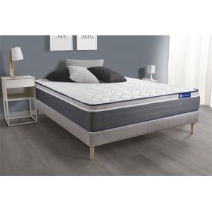 Ensemble matelas ACTIFLEX PLUS 200x200 Ressorts ensac s+M&eacute;moire de forme Maxi &eacute;paisseur 7zones confort + sommier KIT gris