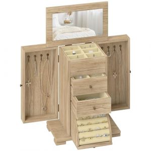 Homcom Armoire à bijoux bois style naturel poignées bouton effet bronze antique miroir