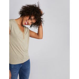 Morgan T-shirt manches courtes bande encolure mastic femme