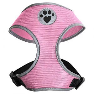 igadgitz Home U7054 - Harnais Chien Résistant Sueur, Gilet pour Chien, Chiot, Harnais pour Chien - Différentes Couleurs - Bords Réfléchissant - Boucle Verrouillable Sécurisée - Rose - Grand