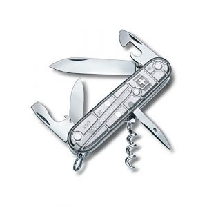Victorinox Spartan Couteau de Poche Suisse, L&eacute;ger, Multitool, 12 Fonctions, Lame, Ouvre Boite, Tire Bouchon, Argent Transparent