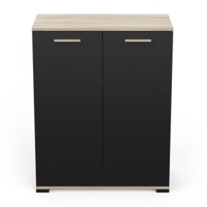 Buffet bas Noir mat/Chêne clair - ZILY - 2 portes - Bois - Contemporain/Design