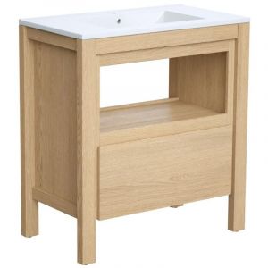 Meuble de salle de bain avec vasque à encastrer - Placage chêne - 80 cm - COSMOTI