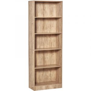 Homcom Biblioth&egrave;que - 5 niveaux avec &eacute;tag&egrave;res r&eacute;glables - panneau de particules et MDF - 63 x 29,2 x 176 cm, bois naturel