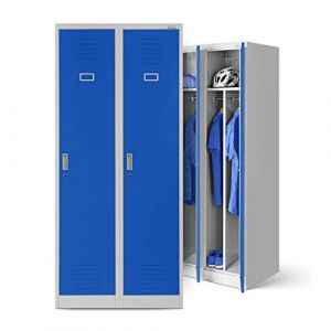 Jan Nowak Armoire Vestiaire Metallique 2B1A Casier en M&eacute;tal 2 Compartiments cloison Rev&ecirc;tement en Poudre 180 cm x 80 cm x 50 cm (Gris/Bleu)