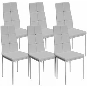 Deuba 6x Chaises de salle &agrave; manger blanches avec dossiers hauts et pierres strass Rembourr&eacute;es