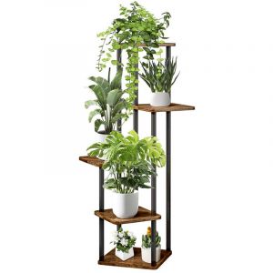 Relaxdays Étagère à Plantes, 5 tablettes, Stable, H x L x P : 107 x 58 x 58 cm, pour l'intérieur, Noir et Marron