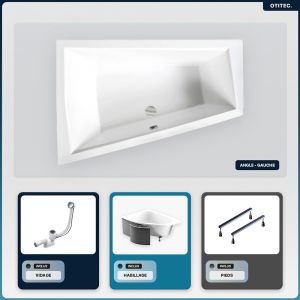 Baignoire asymétrique - 170 x 125 cm - Gauche - avec Habillage - Pieds - Vidage Chrome - INTIMA DUO