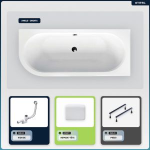 Baignoire asymétrique - 180 x 80 cm - Droite - sans Habillage - avec Pieds - Repose-tête - Vidage Chrome - AVITA