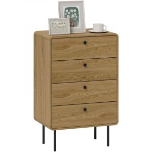 Homcom Commode - 4 tiroirs - pieds en acier, coins arrondis - panneau de particules et MDF - 60 x 39 x 91,5 cm - chêne